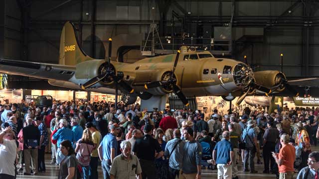 The grand opening of the Memphis Belle display brought huge crowds to the Museum. (U.S. Air Force photo)